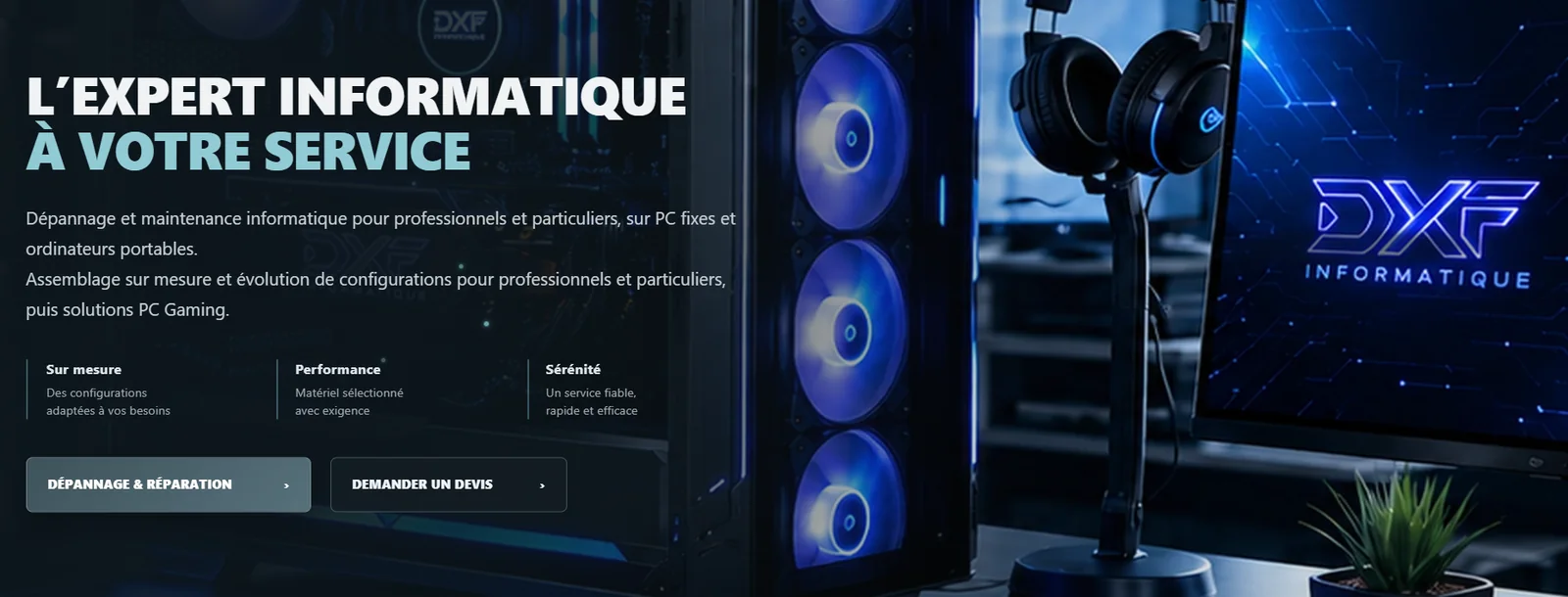 Aperçu du site vitrine DXF Informatique réalisé par Safe Activity